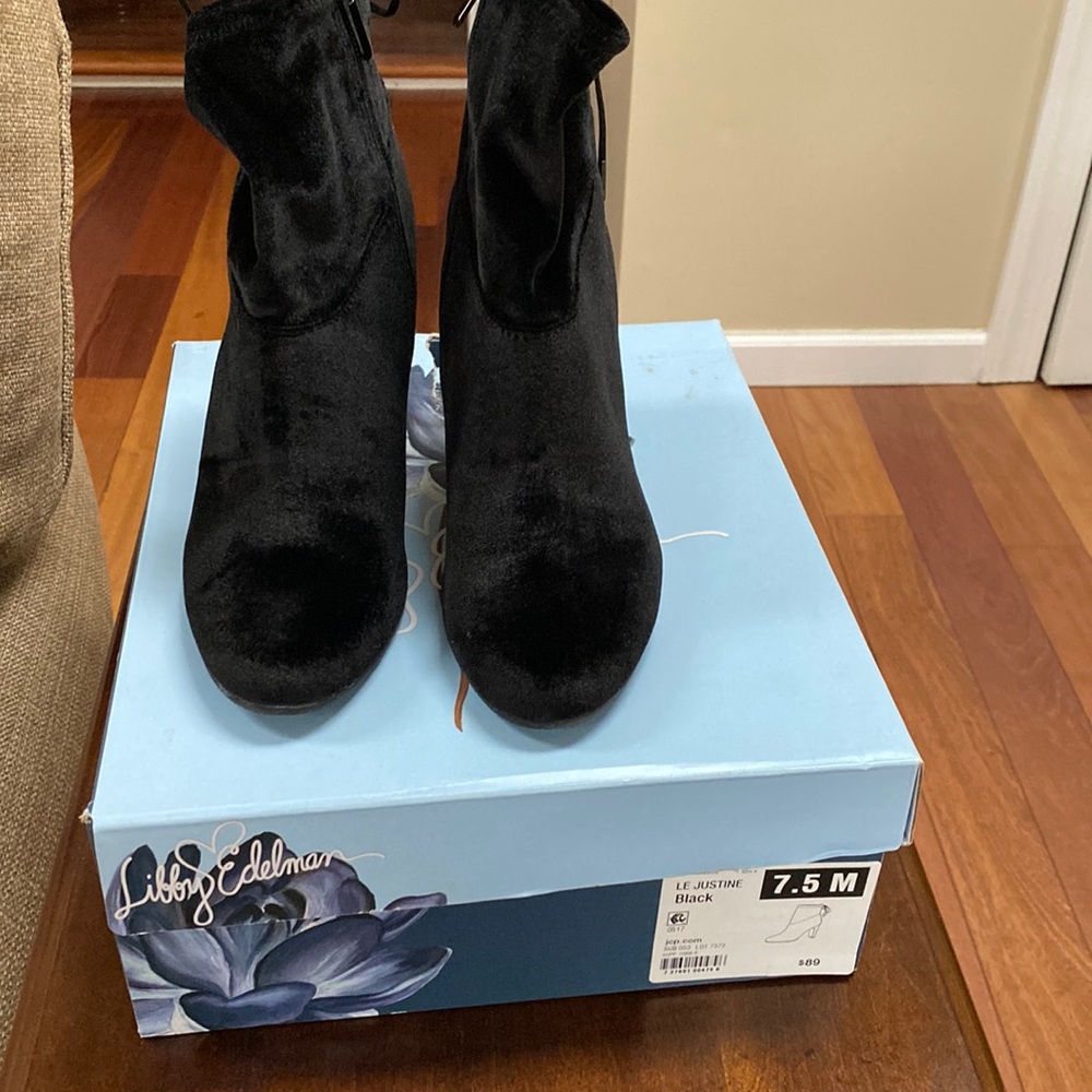 Libby Edelman black velvet boots